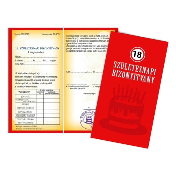 Bizonyítvány 18. születésnapra – Vidám ajándék