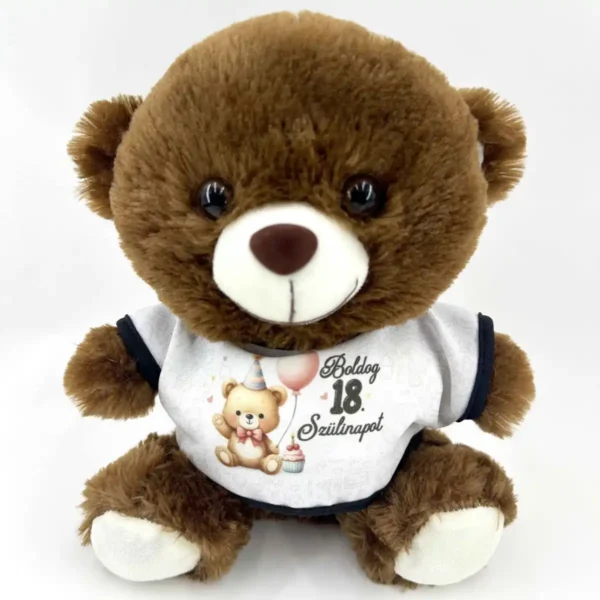 Plüss Barna Maci 25 cm – Boldog 18. Szülinapot
