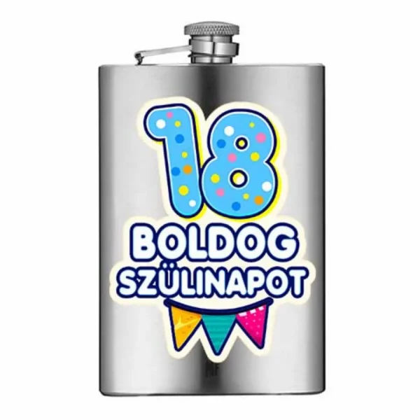 Vicces Flaska – 18 Boldog Szülinapot feliratos laposüveg