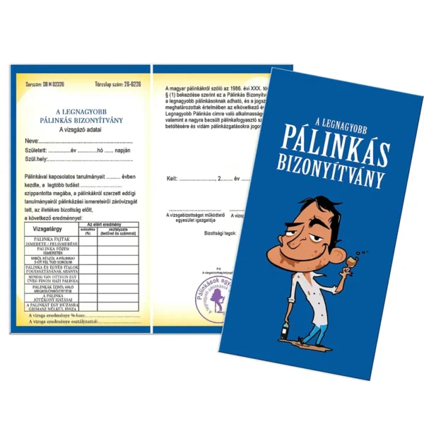 Bizonyítvány - Pálinkás Bizonyítvány - Vicces Ajándék