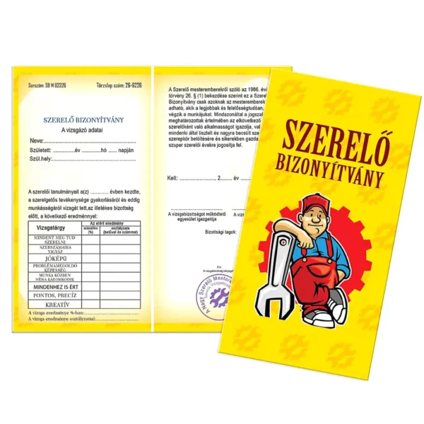 Bizonyítvány Szerelő - Ajándék Szerelőnek