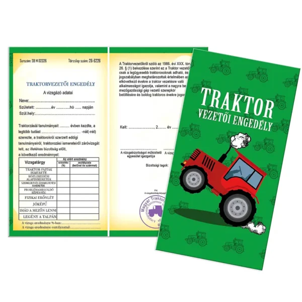 Bizonyítvány Traktoros - Ajándék Traktorosnak
