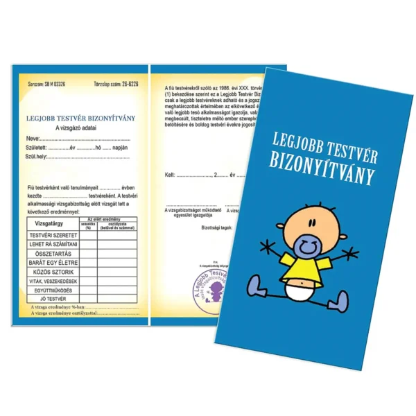 Bizonyítvány Legjobb Testvér fiú - Ajándék Testvérnek