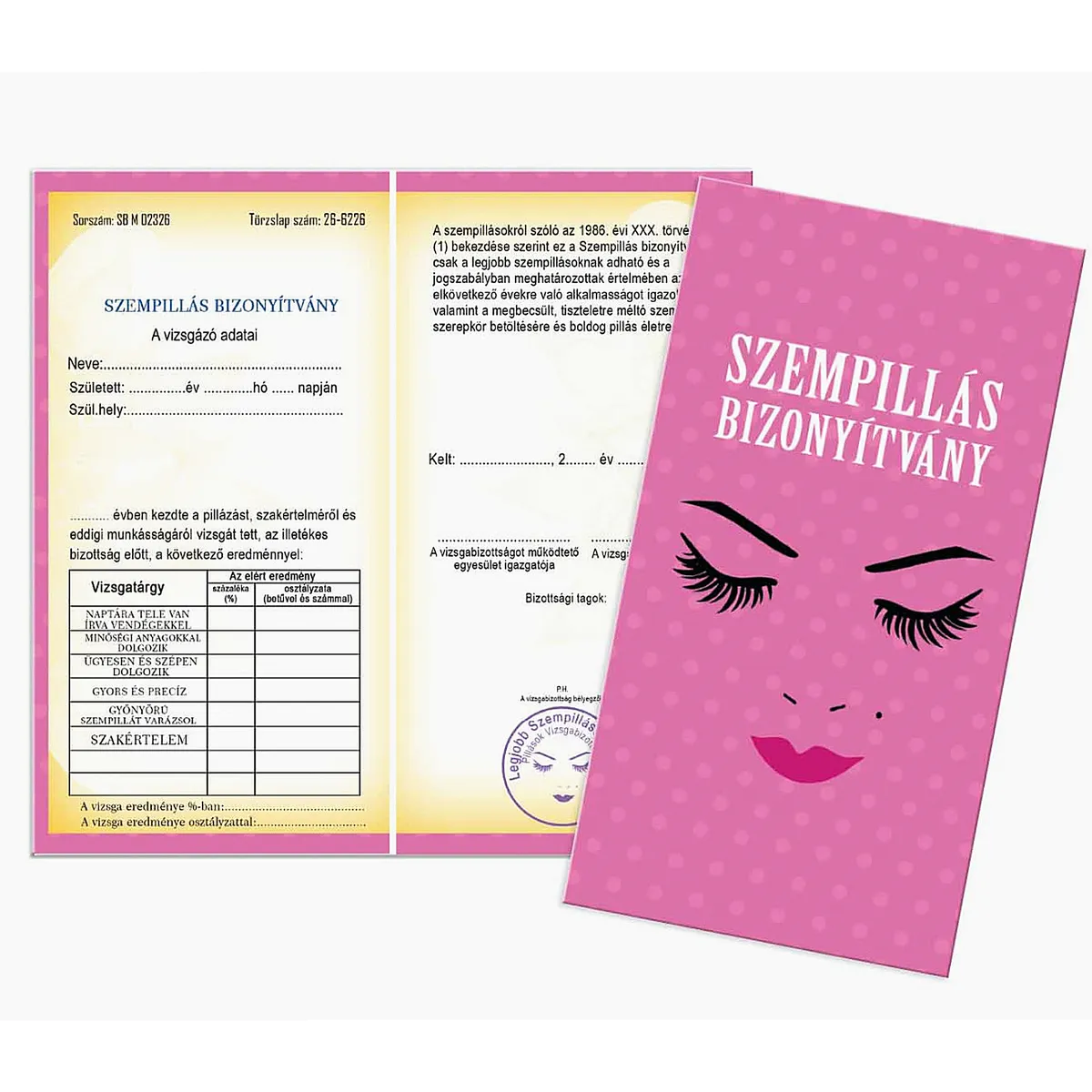 Bizonyítvány Szempillás - Ajándék Kozmetikusnak