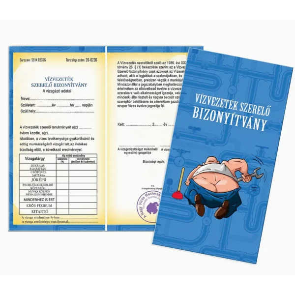 Bizonyítvány Vízvezetékszerelő - Ajándék
