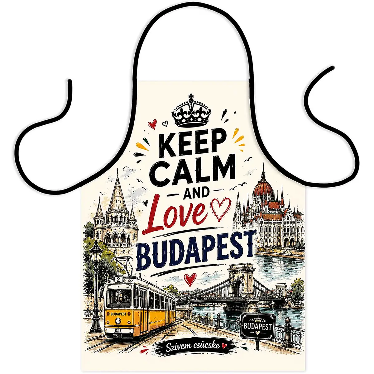 Budapest Hungary Kötény – Keep Calm Love Budapest – 50×70 cm