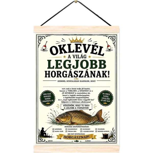 Oklevél a világ legjobb horgászának