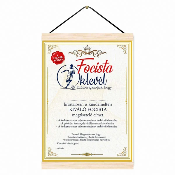 Oklevél – Kiváló focista A4 méret