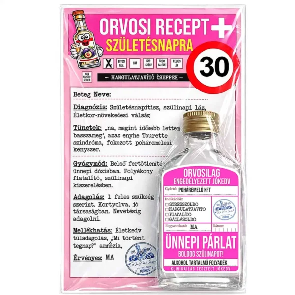 Vicces Orvosi Recept + Laposüveg – 30. Születésnapra
