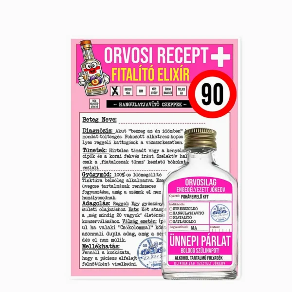 Vicces Orvosi Recept + Laposüveg – Fiatalító Elixír 90 éveseknek