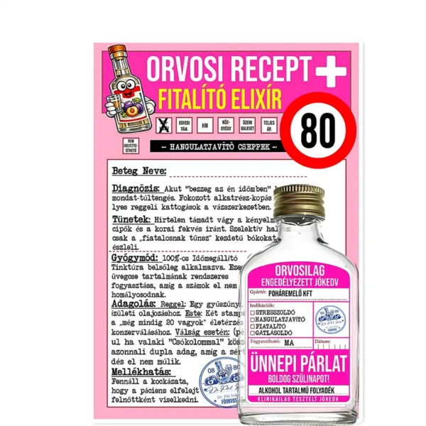 Vicces Orvosi Recept + Laposüveg – Fiatalító Elixír 80 éveseknek