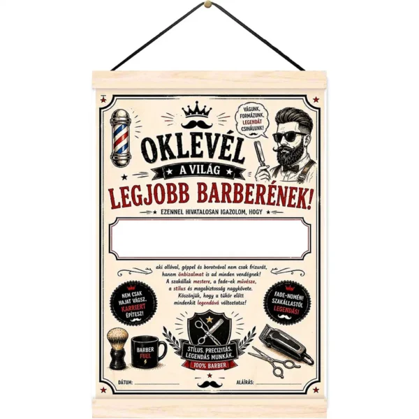 Oklevél a világ legjobb barberének