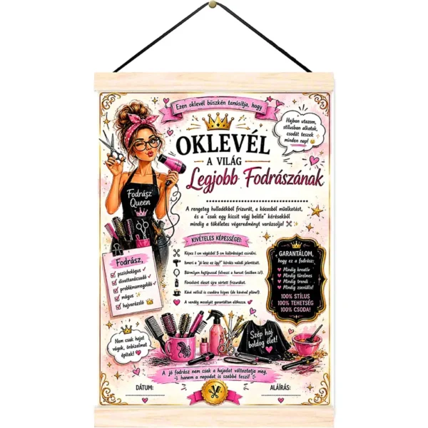 Oklevél a világ legjobb fodrászának