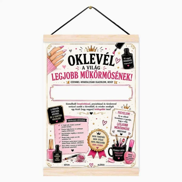 Oklevél a világ legjobb műkörmösének
