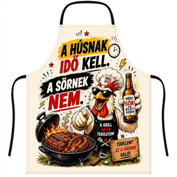 Vicces Kötény – A Húsnak Idő Kell A Sörnek Nem – 50×70 cm