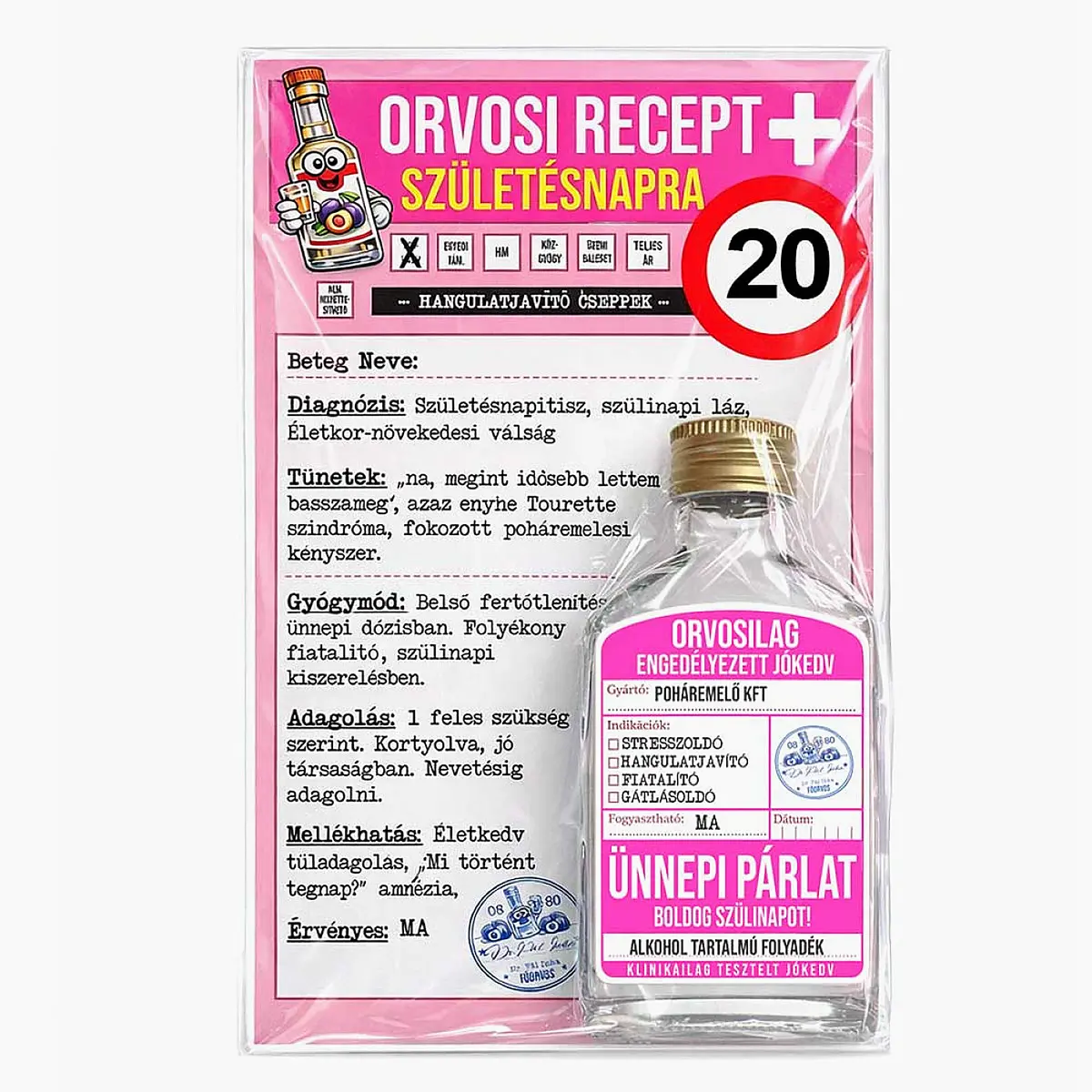 Vicces Orvosi Recept + Laposüveg – 20. Születésnapra