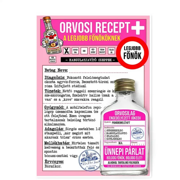 Vicces Orvosi Recept + Laposüveg – A Legjobb Főnöknek