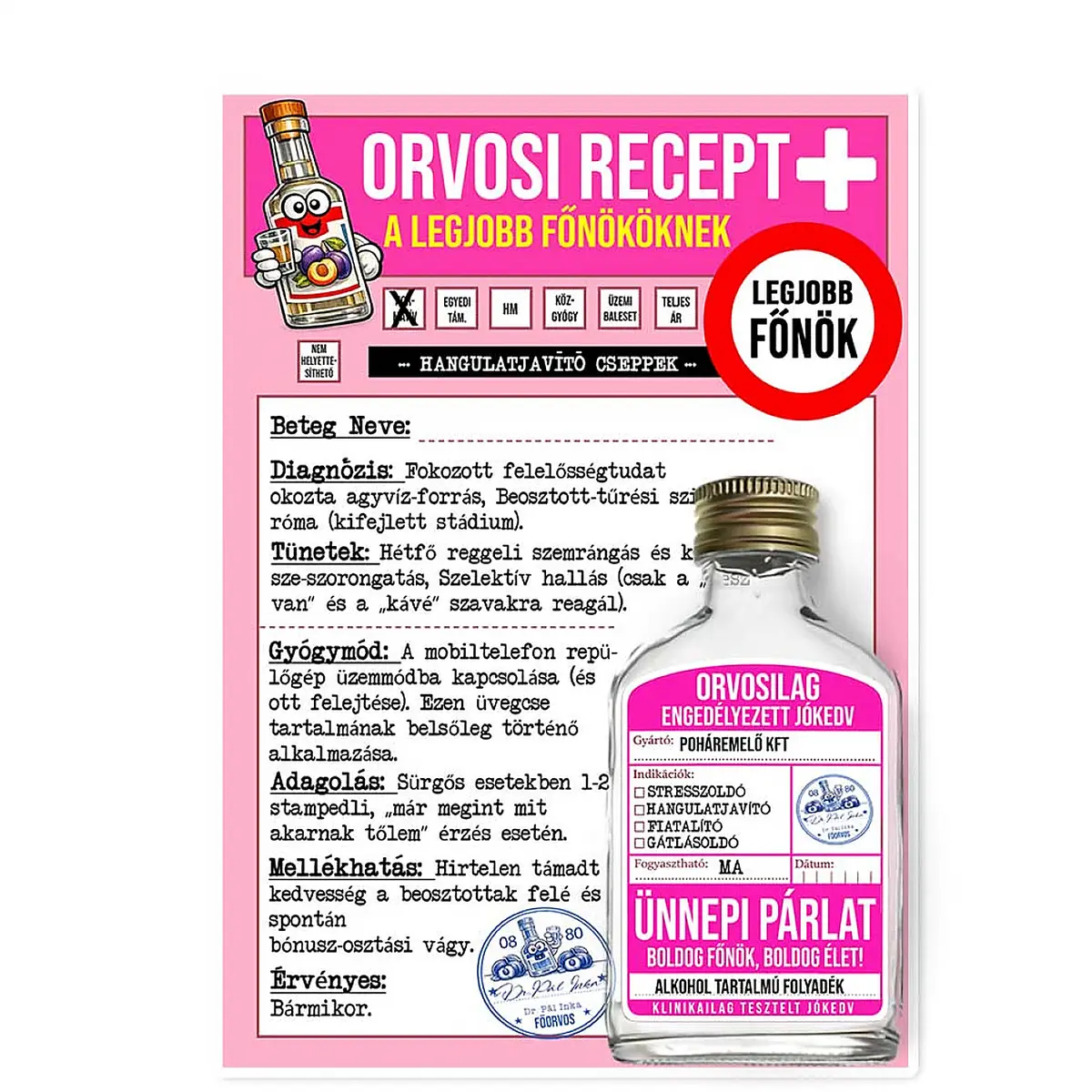Vicces Orvosi Recept + Laposüveg – A Legjobb Főnöknek