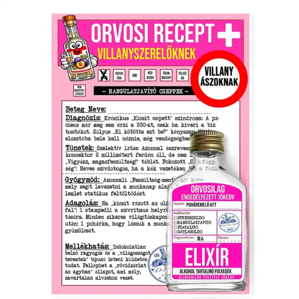 Vicces Orvosi Recept + Laposüveg – Villanyszerelőknek