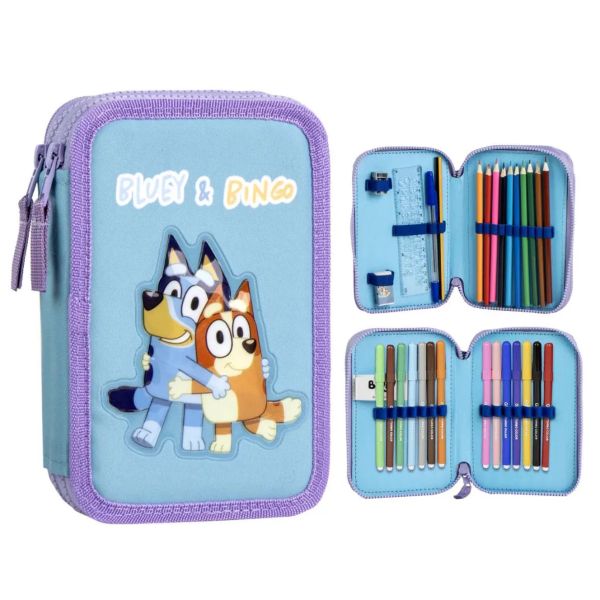 Bluey Bingo töltött tolltartó 2 emeletes 12,5×19,5×4,5 cm – Iskolai készlet – Bluey design