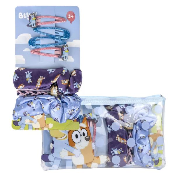 Bluey Happy Vibes hajcsat és hajgumi szett 17×10 cm – Gyerek hajdísz készlet – Bluey design