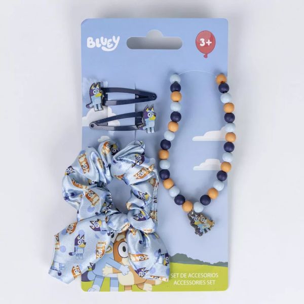 Bluey Happy Vibes nyaklánc és hajkiegészítő szett 11×20 cm – Gyerek ékszer és hajdísz készlet – Bluey design