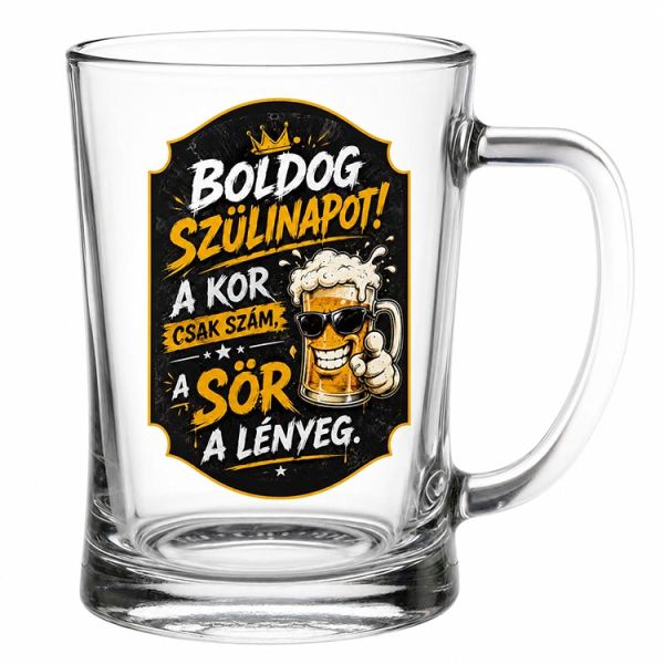 Boldog szülinapot vicces söröskorsó 500 ml – A kor csak szám a sör a lényeg felirattal – Humoros ajándék születésnapra