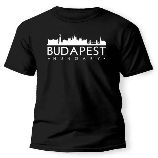 Budapest skyline póló fekete 100% pamut magyar szuvenír Budapest sziluettel
