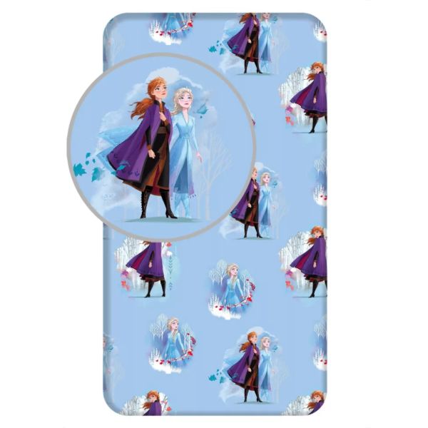 Disney Jégvarázs Blue Leaves gumis lepedő 90×200 cm – Frozen pamut lepedő – Rugalmas, jól illeszkedő