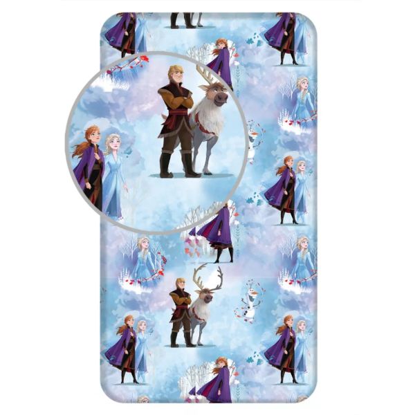Disney Jégvarázs Blue Winter gumis lepedő 90×200 cm – Frozen pamut lepedő – Rugalmas, jól illeszkedő