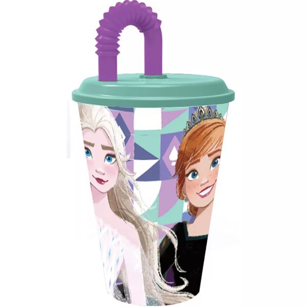 Disney Jégvarázs Ice Magic szívószálas műanyag pohár 430 ml – Frozen gyerek pohár – BPA‑mentes
