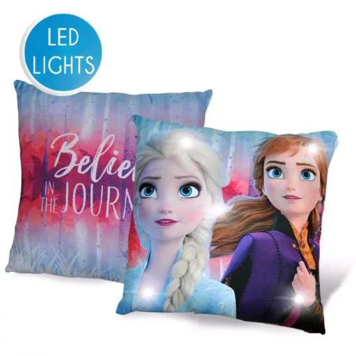 Disney Jégvarázs Journey LED világító párna 40×40 cm – Frozen díszpárna – Fényváltós hangulatfény