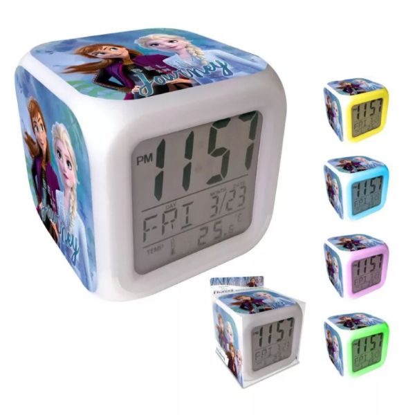 Disney Jégvarázs Journey digitális ébresztőóra 8×8 cm – Többszínű LED világítás – Frozen ébresztőóra