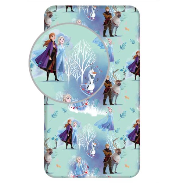 Disney Jégvarázs White Trees gumis lepedő 90×200 cm – Frozen pamut lepedő – Rugalmas, jól illeszkedő