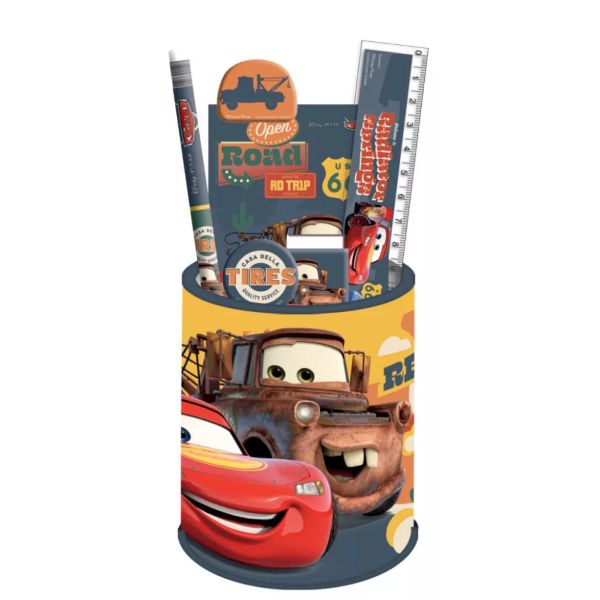 Disney Verdák Road írószer szett 7 db-os – Gyerek írószer készlet tartóval