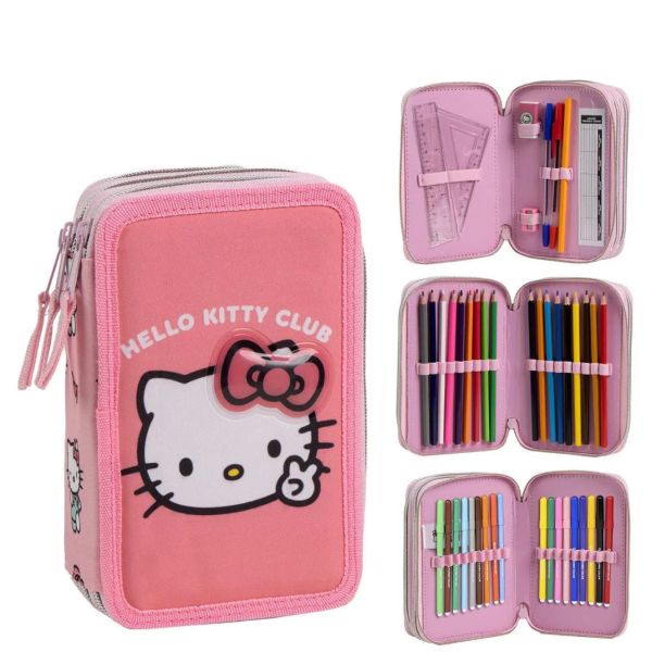 Hello Kitty Club töltött 3 emeletes tolltartó 12,5×19,5×6,5 cm – GIOTTO töltött tolltartó – 43 db írószerrel