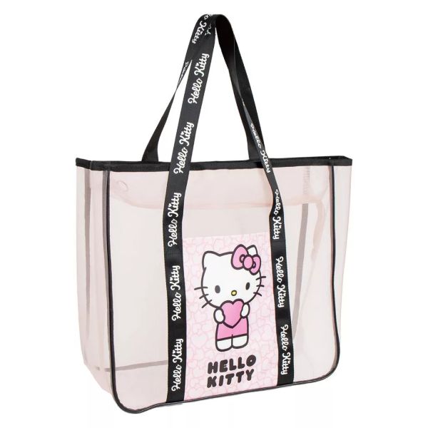 Hello Kitty Heart Premium átlátszó strandtáska 62×39×20 cm – Nagy méretű beach bag – Hello Kitty design