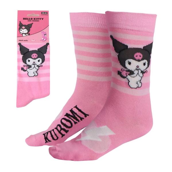 Hello Kitty Kuromi Pink felnőtt hosszú szárú zokni 3643 – Puha pamut keverék – Kuromi & Kitty design