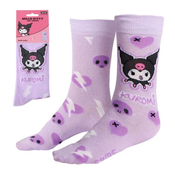 Hello Kitty Kuromi Purple felnőtt hosszú szárú zokni 3643 – Puha pamut keverék – Kuromi lila design