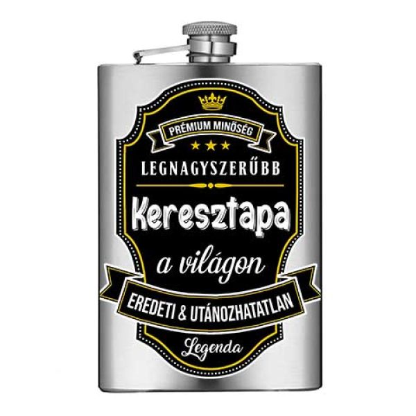 Legnagyszerűbb keresztapa prémium feliratos – Vicces flaska 1 dl – Ajándék keresztapának
