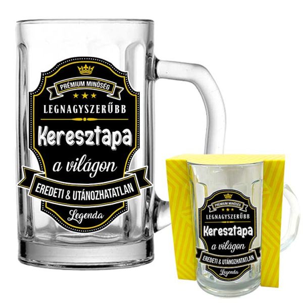Legnagyszerűbb keresztapa – Vicces söröskorsó 5 dl – Ajándék keresztapának
