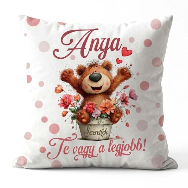 Plüss díszpárna 45×45 cm Anya te vagy a legjobb felirattal – Anyák napi ajándék