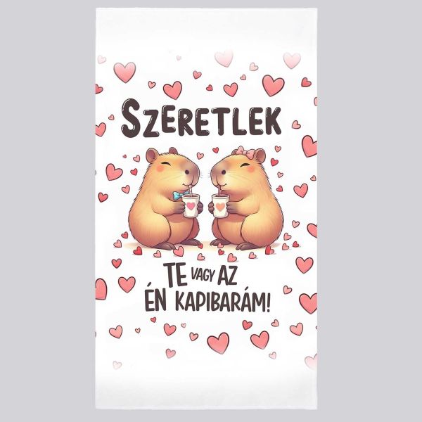 Szerelmes törölköző 50×100 cm Szeretlek Te vagy az én Kapibarám felirattal – Valentin napi ajándék