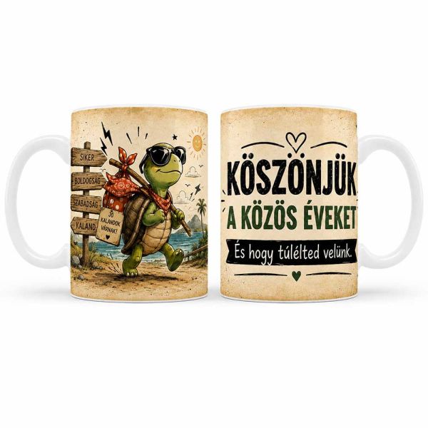 Vicces munkahelyi búcsúztató bögre – Köszönjük a közös éveket – Ajándék kollégának