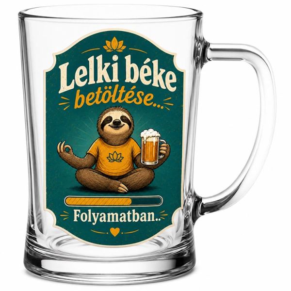 Vicces söröskorsó 500 ml – Lelki béke betöltése folyamatban felirattal – Humoros ajándék sörrajongóknak