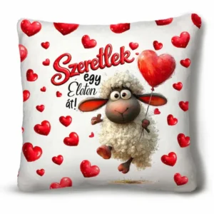 Plüss díszpárna 45×45 cm Szeretlek egy életen át felirattal bárányos mintával – Valentin napi ajándék