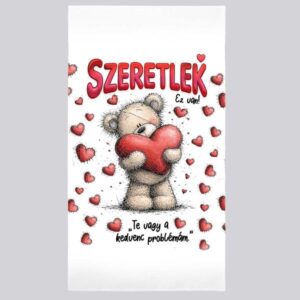 Szerelmes törölköző 50×100 cm Szeretlek Te vagy a kedvenc problémám felirattal – Macis Valentin napi ajándék
