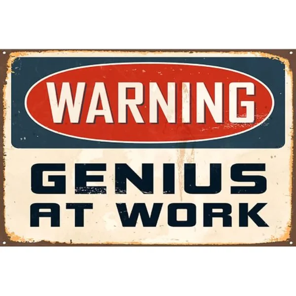 Retró Fémtábla – Genius At Work – 20×30 cm
