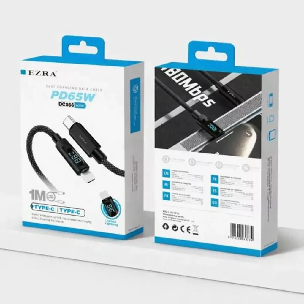 Fonott kábel USB-TPC-vel 65W-os töltéssel és adatkijelzővel EZ-DC366