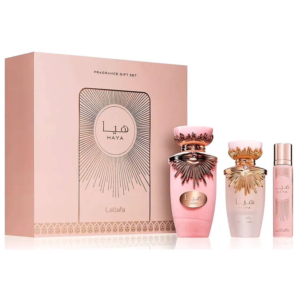 Lattafa Haya Ajándékcsomag EDP 100ml EDP 12ml Hair Mist 50ml